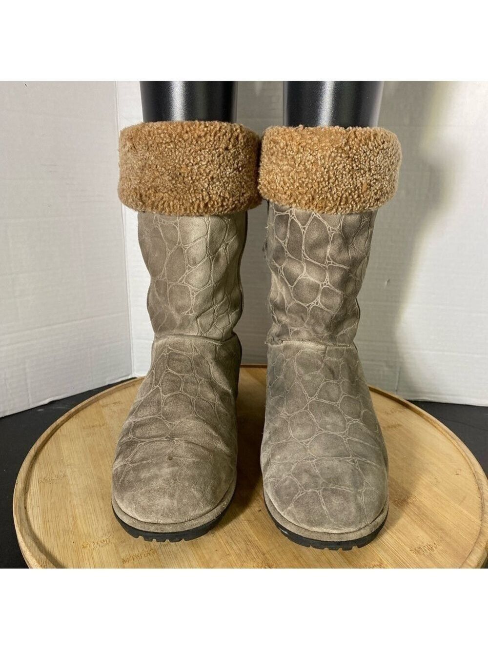 Stuart Weitzman Brown Suede Leather Faux Fur Lined Boot Womens Size 10